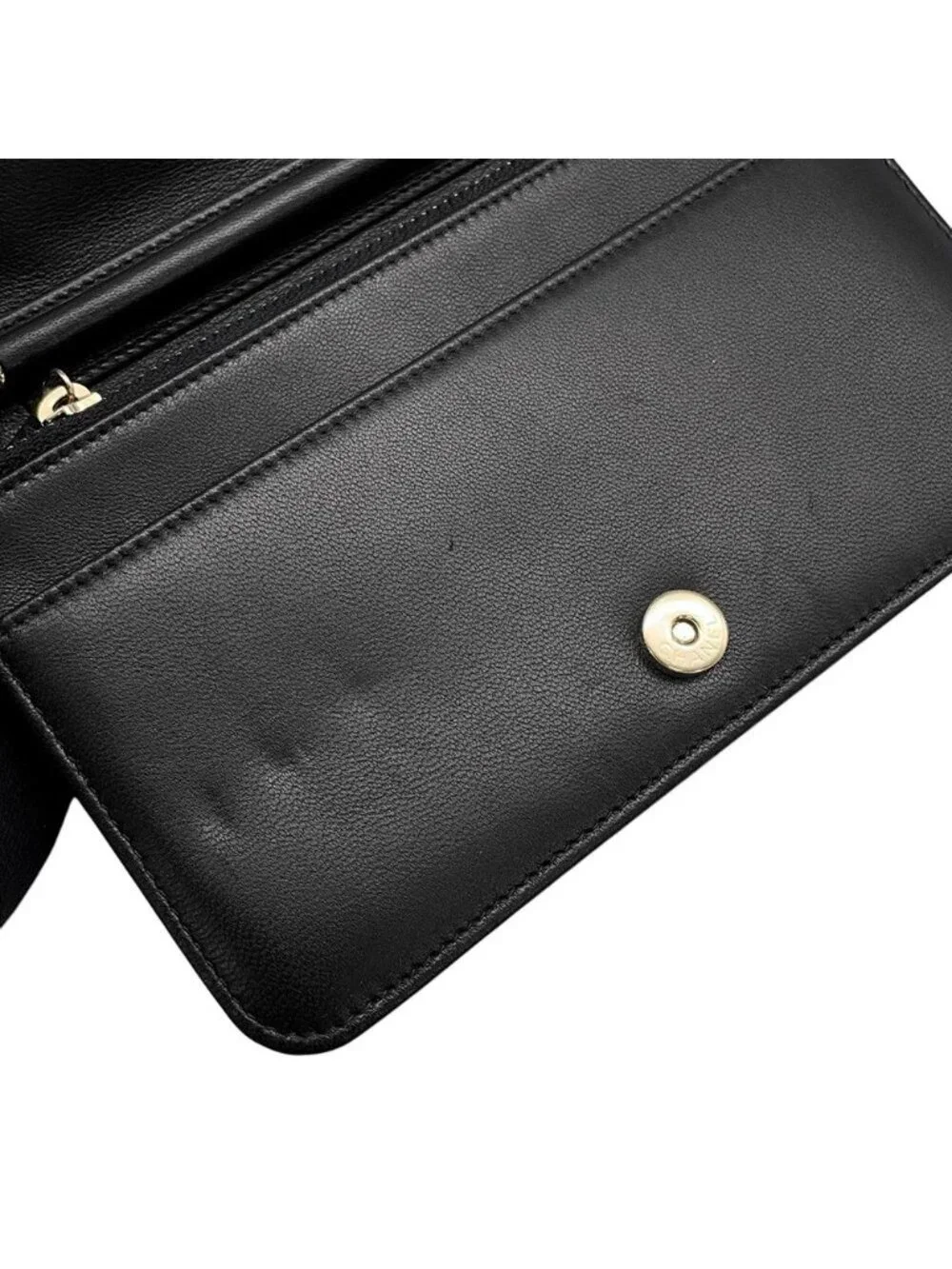 Chanel Chain Wallet CC Logo Faux Pearl Velour Black Shoulder Bag